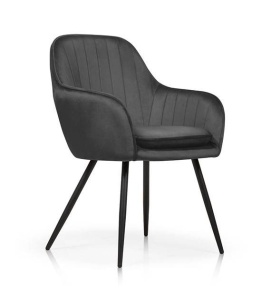 SCAUN DINING ROMA, NEGRU/NEGRU, TAPITERIE DIN CATIFEA SI PICIOARE DIN METAL, STIL MODERN, ATR