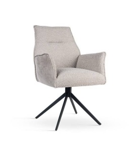 SCAUN DINING SOPHIA, BEJ/NEGRU, TAPITERIE DIN STOFA SI PIELE ECOLOGICA SI PICIOARE DIN METAL, STIL MODERN
