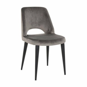 SCAUN DINING TABITHA, GRI/NEGRU, TAPITERIE DIN CATIFEA SI PICIOARE DIN METAL, STIL MODERN B2 - Img 1