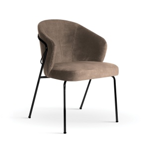 SCAUN DINING TOMMY, BEJ/NEGRU, CONFECTIONAT DIN TAPITERIE DIN CATIFEA SI PICIOARE DIN METAL, STIL MODERN