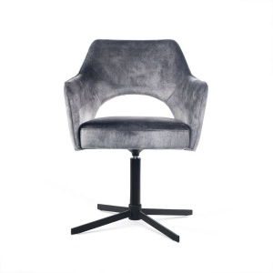 SCAUN PIVOTANT XENIA, GRI/NEGRU, TAPITERIE DIN CATIFEA SI PICIOARE DIN METAL, STIL MODERN, ATR - Img 2