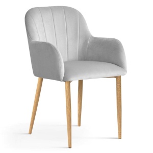 SCAUN TULIP DIN METAL SI CATIFEA, ARGINTIU/STEJAR, DESIGN MODERN