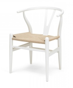 SCAUN WISHBONE DIN LEMN DE CULOARE ALBA SI FIBRE NATURALE