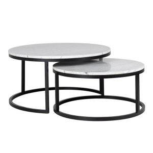 SET 2 MASUTE DE CAFEA LEXINGTON, EFECT DE MARMURA ALBA/NEGRU, DIN MARMURA SI METAL, RICHMOND INTERIORS