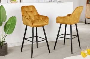 SET 2 SCAUNE DE BAR, MILANO, DIN CATIFEA DE CULOARE GALBENA SI METAL, DESIGN MODERN