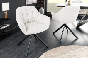 SET 2 SCAUNE ROTATIVE, PAPILLON, 180 GRADE, DIN MATERIAL BOUCLE SI SUPORT METAL, ALB, ARTIM GROUP SELECTION