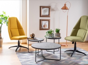 SET 3 MASUTE DE CAFEA DEMETER, EFECT DE BETON GRI/NEGRU, BLAT DIN MDF, FURNIR NATURAL SI CADRU DIN METAL, STIL MODERN - Img 1