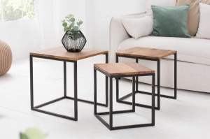 SET 3 MASUTE DE CAFEA FUSION, METAL SI LEMN MASIV, DESIGN VINTAGE/INDUSTRIAL
