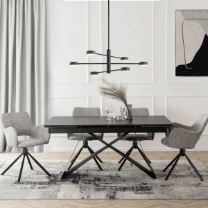 SET 4 SCAUNE, ARTIM MEBLE, REALIZAT DIN MATERIAL TEXTIL BOUCLE GRI SI METAL, STIL MODERN - Img 5