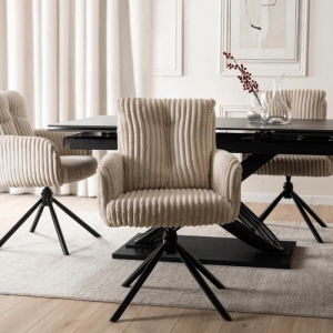 SET 4 SCAUNE ROTATIVE, ARTIM MEBLE, REALIZAT DIN CATIFEA RAIAT BEJ SI METAL, STIL MODERN - Img 2