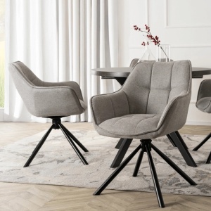 SET 4 SCAUNE ROTATIVE, ARTIM MEBLE, REALIZAT DIN MATERIAL TEXTIL GRI SI CADRUL DIN METAL, STIL MODERN