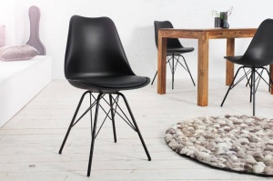 SET 4 SCAUNE, SCANDINAVIA, DIN METAL SI PIELE ECO, NEAGRA