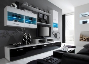 SET LIVING CU LED LOGO II ALB/NEGRU DESIGN MODERN CM