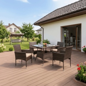 SET MOBILIER GRADINA, ARTIM MEBLE, MASA SI 4 SCAUNE, REALIZAT DIN POLIRATAN, CULOARE MARO/BEJ, STIL MODERN - Img 2