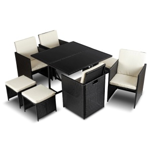 SET MOBILIER GRADINA, ARTIM MEBLE, REALIZAT DIN POLIRATAN SI TEXTIL, CULOARE NEGRU/CREM, STIL MODERN