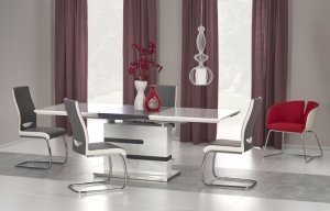 STOC!!! MASA DINING EXTENSIBILA MONACO, ALB/GRI ANTRACIT/CROM, 160/220 CM, BLAT DIN MDF SI PICIOR DIN METAL, STIL MODERN, HALMAR - Img 1