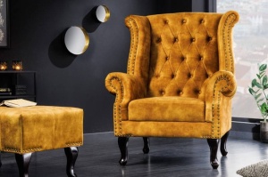 TABURET PENTRU FOTOLIU, CHESTERFIELD GALBEN MUSTAR, COD 41445, CATIFEA - Img 1