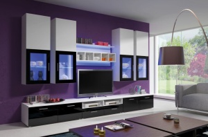 ANSAMBLU TV CU LED ALFA KM ALB/NEGRU - DESIGN MODERN