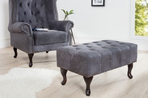 BANCUTA/TABURET, DESIGN ENGLEZESC, CHESTERFIELD, GRI ,80CM, COD 37474 - Img 3