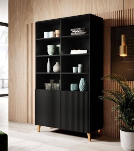 BIBLIOTECA LIVING, CAMA-PAFOS-REGAL-CZ/CZ 176CM, NEGRU MAT, PLACI LAMINATE SI MDF, DESIGN MODERN - Img 2