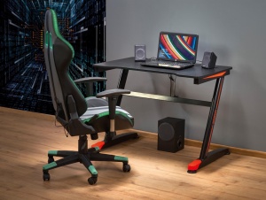 BIROU B40, CU ILUMINARE LED, NEGRU/ROSU, DIN MDF FURNIRUIT SI PICIOARE DIN METAL, STIL MODERN - Img 1