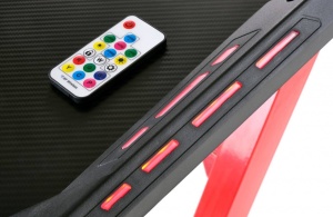 BIROU B49 CU ILUMINARE LED SI SUPORT ACCESORII, ROSU/NEGRU, DIN FURNIR SI PICIOARE DIN METAL, STIL MODERN - Img 4