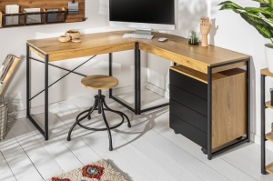 BIROU PE COLT, STUDIO, DIN METAL SI MDF, CULOAREA STEJARULUI