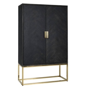 BUFET/DULAP BLACKBONE, 175 CM, NEGRU/AURIU, DIN FURNIR DE STEJAR SI METAL, STIL MODERN, B2