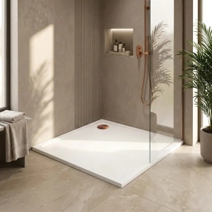 CADITA DE DUS REA SAVOY, 90x90 CM, ALB, DIN ACRIL, CU CAPAC CUPRU PERIAT, CALITATE SUPERIOARA