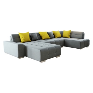 CANAPEA BELLIS U, MODEL DREAPTA, GRI/MUSTAR, DIN TEXTIL, FORMA U, TAPITAT, STIL MODERN, TK - Img 3