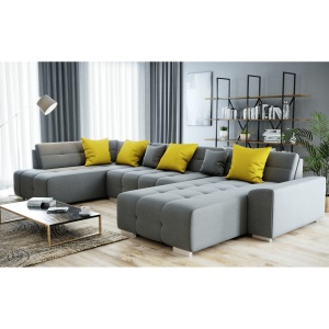 CANAPEA BELLIS U, MODEL STANGA, GRI/MUSTAR, DIN TEXTIL, FORMA U, TAPITAT, STIL MODERN, TK - Img 1