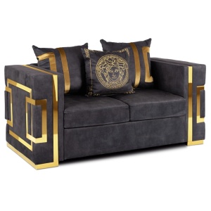 CANAPEA DEOSEBITA 2 LOCURI, ARTIM MEBLE, MATERIAL TEXTIL( CATIFEA) SI SUPORT METALIC, CULOARE NEGRU/AURIU, STIL MODERN - Img 9