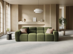CANAPEA LISA, 4 LOCURI, 265 CM, VERDE OLIVE, TAPITERIE DIN CATIFEA, DESIGN DEOSEBIT