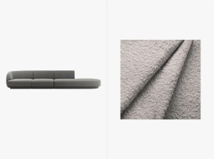CANAPEA MILEY, CU 4 LOCURI, PE DREAPTA, GRI DESCHIS, CU TAPITERIE DIN TEXTIL BOUCLE BALOO, MICADONI