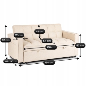CANAPEA RABATABILA, ARTIM MEBLE, REALIZAT DIN MATERIAL TEXTIL BEJ SI METAL, STIL MODERN - Img 9