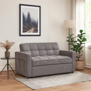 CANAPEA RABATABILA, ARTIM MEBLE, REALIZAT DIN MATERIAL TEXTIL GRI INCHIS SI METAL, STIL MODERN - Img 3