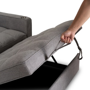CANAPEA RABATABILA, ARTIM MEBLE, REALIZAT DIN MATERIAL TEXTIL GRI INCHIS SI METAL, STIL MODERN - Img 11