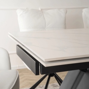 CEL MAI MIC PRET!!!MASA EXTENSIBILA 160-220CM, ARTIM MEBLE, REALIZATA DIN METAL SI CERAMICA, CULOARE MARMURA ALBA/NEGRU, STIL MODERN - Img 4