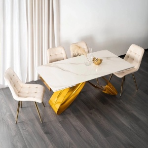 CEL MAI MIC PRET!!!MASA EXTENSIBILA 160-240CM, ARTIM MEBLE, REALIZATA DIN METAL SI CERAMICA, CULOARE MARMURA ALBA/AURIU, STIL MODERN - Img 2