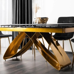 CEL MAI MIC PRET!!!MASA EXTENSIBILA 160-240CM, ARTIM MEBLE, REALIZATA DIN METAL SI CERAMICA, CULOARE MARMURA NEAGRA/AURIU, STIL MODERN - Img 7