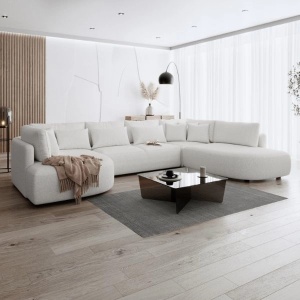 COLTAR FIX IN FORMA DE U, 380CM, CONFECTIONAT DIN MATERIAL TIP CHENILLE, CREM, JACOBS, STIL MODERN