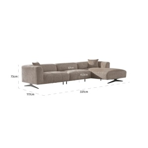 COLTAR HOXTON CU 3 LOCURI + SEZLONG PE DREAPTA, BE LOVELY 170 BEIGE, S5171, CONFECTIONAT DIN LEMN DE PIN, METAL, SPUMA SI 100% POLIESTER, RICHMOND INTERIOR - Img 2