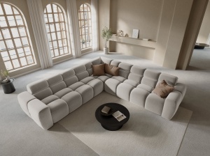 COLTAR LISA, 6 LOCURI, 310 CM, BEJ DESCHIS, TAPITERIE DIN CATIFEA, DESIGN DEOSEBIT