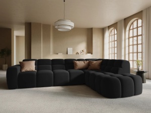 COLTAR LISA, DREAPTA, 5 LOCURI, 293 CM, NEGRU, TAPITERIE DIN CATIFEA, DESIGN DEOSEBIT