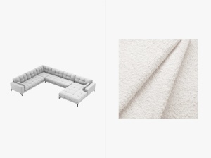 COLTAR MAMAIA, CU 7 LOCURI, ALB, PE STANGA, CU TAPITERIE DIN TEXTIL BOUCLE BALOO, MICADONI