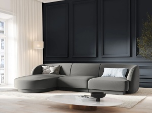 COLTAR MILEY STANGA, 4 LOCURI, 255 CM, GRI DESCHIS 13, TAPITERIE DIN CATIFEA, DESIGN DEOSEBIT
