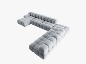 COLTAR MODULAR BELLIS, DREAPTA, 6 LOCURI, 379 CM, ALBASTRU DESCHIS 80, TAPITERIE DIN CATIFEA, DESIGN DEOSEBIT - Img 6