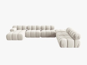 COLTAR MODULAR BELLIS, DREAPTA, 6 LOCURI, 379 CM, BEJ DESCHIS 21, TAPITERIE DIN CATIFEA, DESIGN DEOSEBIT - Img 4