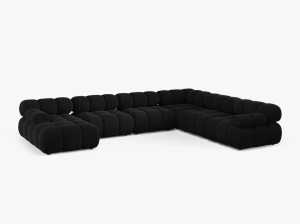 COLTAR MODULAR PANORAMIC BELLIS, PE DREAPTA, NEGRU, CU TAPITERIE DIN CATIFEA BLUVEL, MICADONI