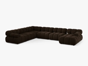 COLTAR MODULAR PANORAMIC BELLIS, PE STANGA, MARO INCHIS, CU TAPITERIE DIN CATIFEA BLUVEL, MICADONI